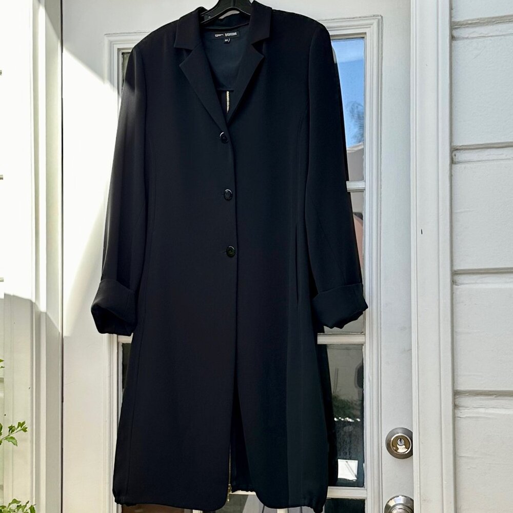 GEN by Figen Özdenak Womens Knee Length Black Flowy Jacket Gold Zip Detail EU 44